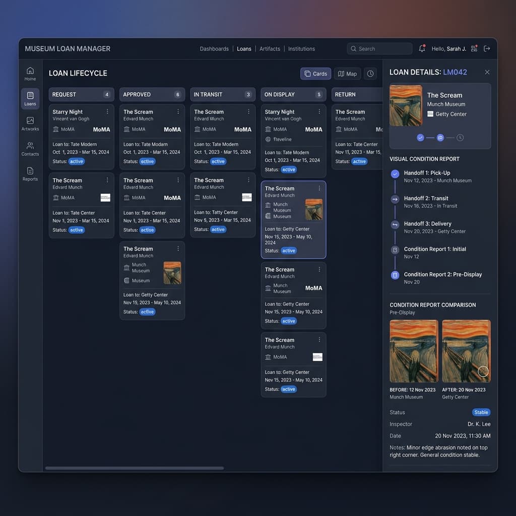 Loan management Kanban board with lifecycle tracking